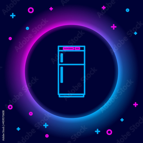Glowing neon line Refrigerator icon isolated on black background. Fridge freezer refrigerator. Household tech and appliances. Colorful outline concept. Vector