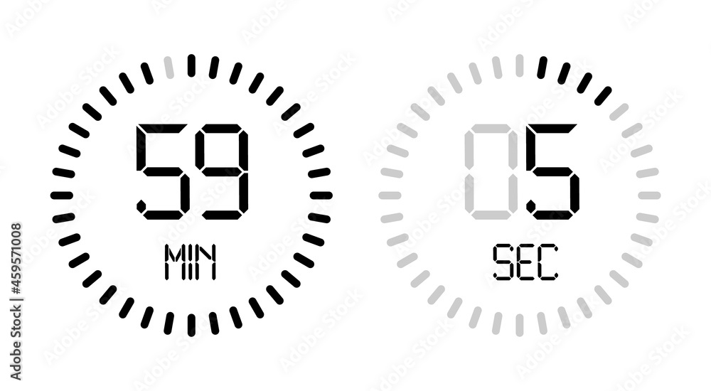 Digital number clock time countdown vector minute second isolated timer Digital number clock time countdown vector minute second isolated timer