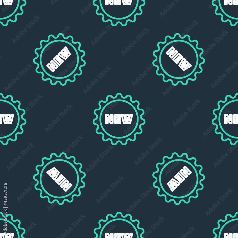 Line Price tag with an inscription New icon isolated seamless pattern on black background. Badge for price. Promo tag discount. Vector