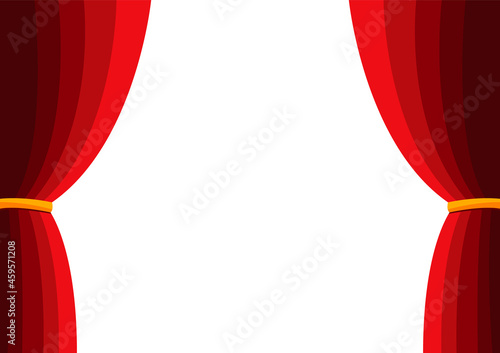 Red curtain flat simple illustration. Vector red curtain open cinema background design