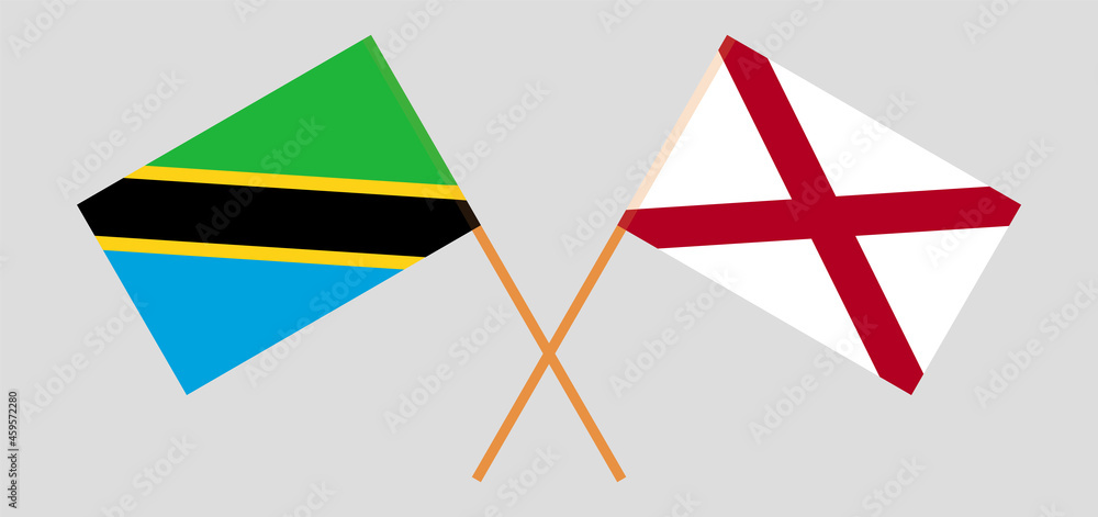 Crossed flags of Tanzania and The State of Alabama. Official colors. Correct proportion Crossed flags of Tanzania and The State of Alabama. Official colors. Correct proportion