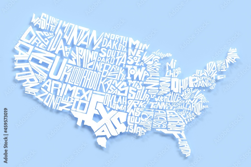 White Lettering 3d Render Of Geographic USA Map