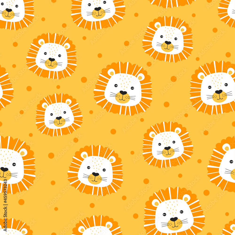 cartoon lions colorful seamless pattern, vector illustration