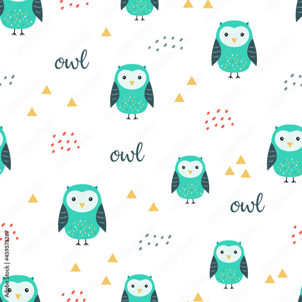 cute seamless pattern with cartoon colored owls cute seamless pattern with cartoon colored owls