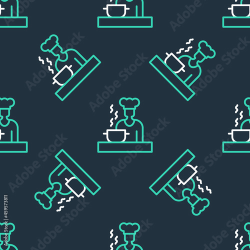 Line Spanish cook icon isolated seamless pattern on black background. Vector