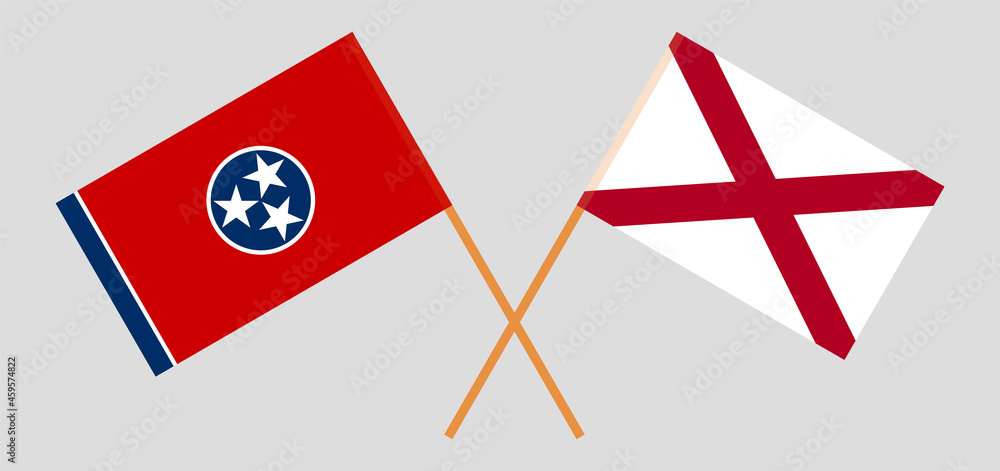 Crossed flags of The State of Tennessee and The State of Alabama. Official colors. Correct proportion Crossed flags of The State of Tennessee and The State of Alabama. Official colors. Correct proportion