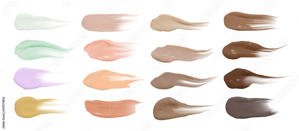 Foundation smears. Makeup concealer base. Isolated paint swatch. Liquid brown background. Foundation cream isolated on white. Face care product. Cosmetic vector powder. Foundation smudges. Foundation smears. Makeup concealer base. Isolated paint swatch. Liquid brown background. Foundation cream isolated on white. Face care product. Cosmetic vector powder. Foundation smudges.