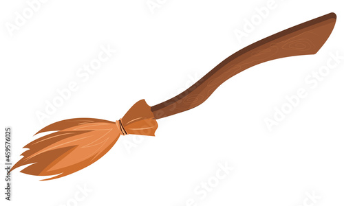 Halloween symbol icon vector.broom made from twigs on a long wooden handle. vector illustration. tool for cleaning isolated on white background. Witches broom stick. Halloween accessory object