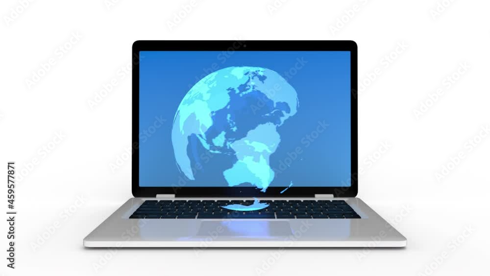 Neon globe rotates on laptop keyboard, 4k loop animation with alpha channel Neon globe rotates on laptop keyboard, 4k loop animation with alpha channel