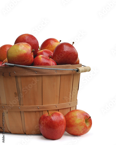Apples in the wooden baskets, cropped to one side