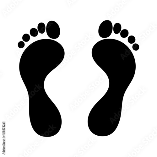 Human footprint black on white, foot and toes finger print, trace vector
