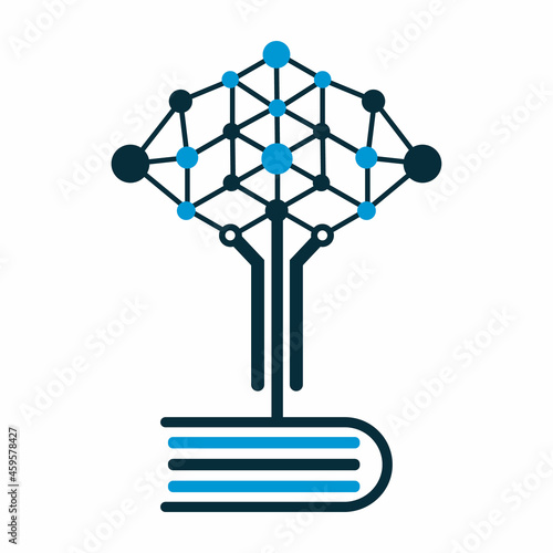 Book and Connection tree logo. Communication tree with book concept. 