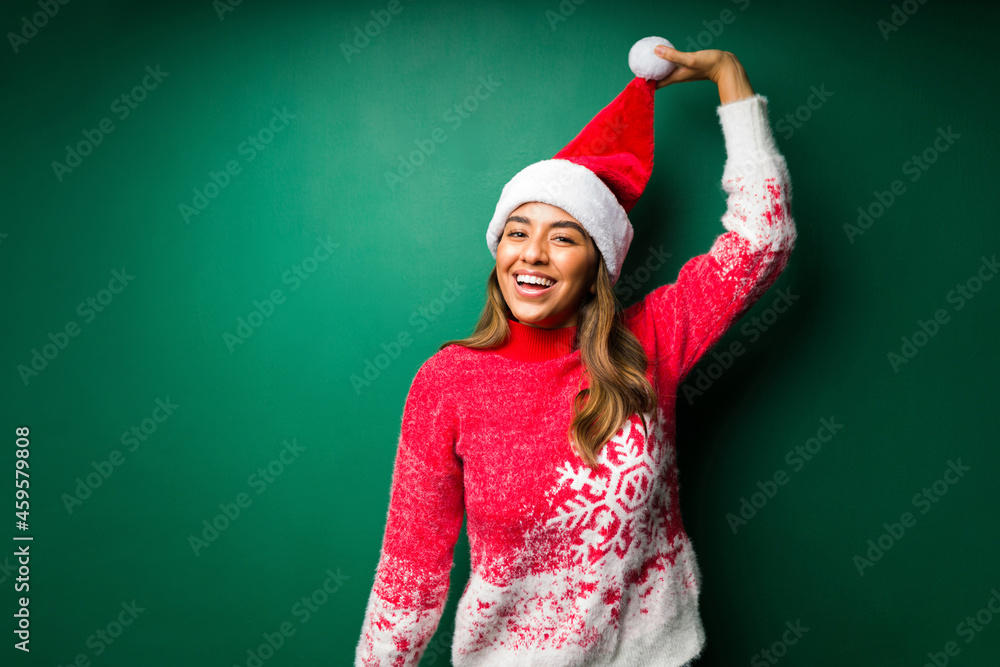 Beautiful woman loves Christmas holidays Beautiful woman loves Christmas holidays