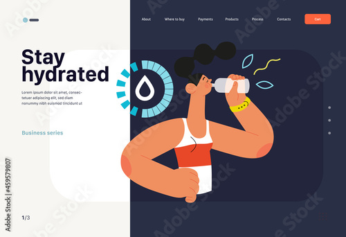 Runner - hydration, a young woman drinking water, website template