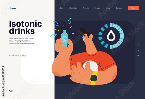 Runner - hydration, a young man with a bottle of isotonic drink, website template