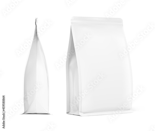 Realistic food bag set isolated on white background. Front and side views. Vector illustration. Can be use for template your design, presentation, promo, ad. EPS 10.	
