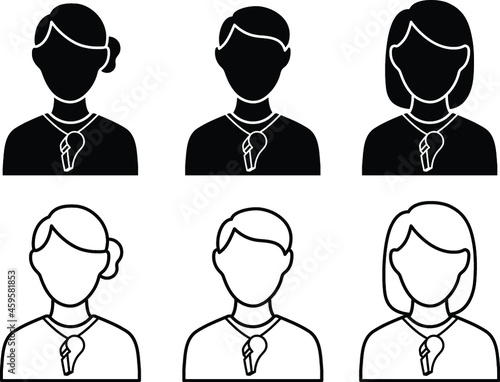 Coach or Referee Avatar Set with Man and Woman - Outline and Silhouette