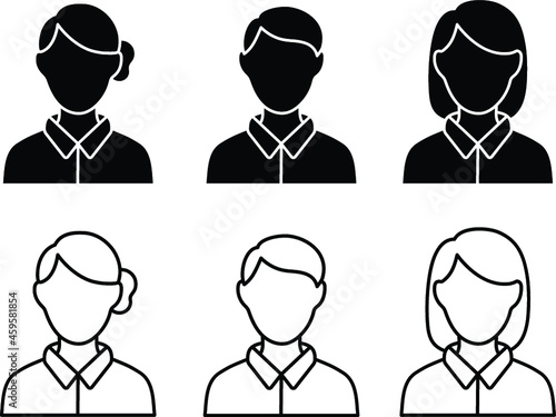 Employee Worker Avatar Set with Men and Woman - Outline and Silhouette