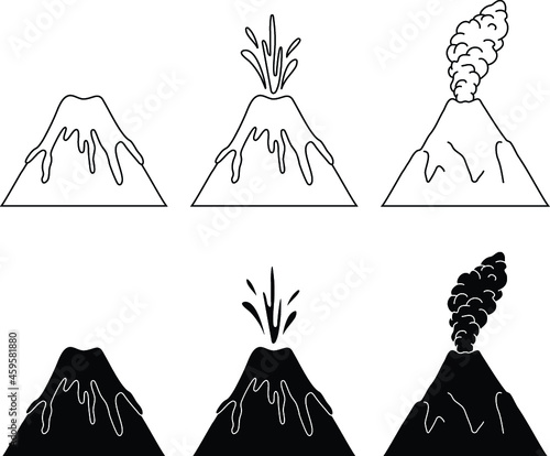 Erupting Volcano with Smoke Clipart Set