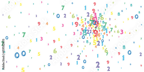 Falling colorful orderly numbers. Math study concept with flying digits. Rare back to school mathematics banner on white background. Falling numbers vector illustration.