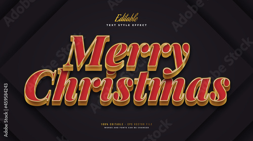 Editable Merry Christmas Text in Luxury Red and Gold Style. Editable Text Style Effect