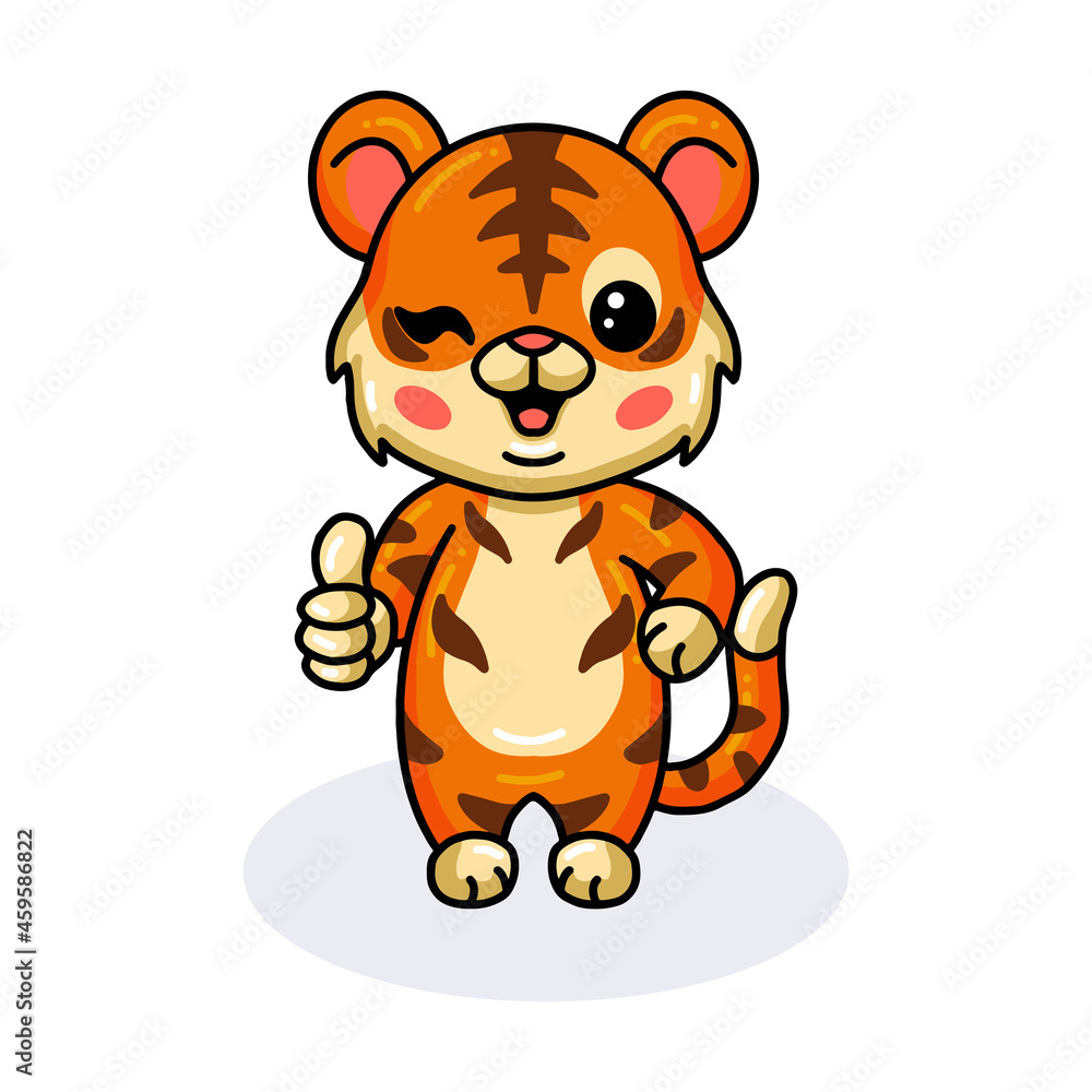 Cute baby tiger cartoon giving thumb up Cute baby tiger cartoon giving thumb up