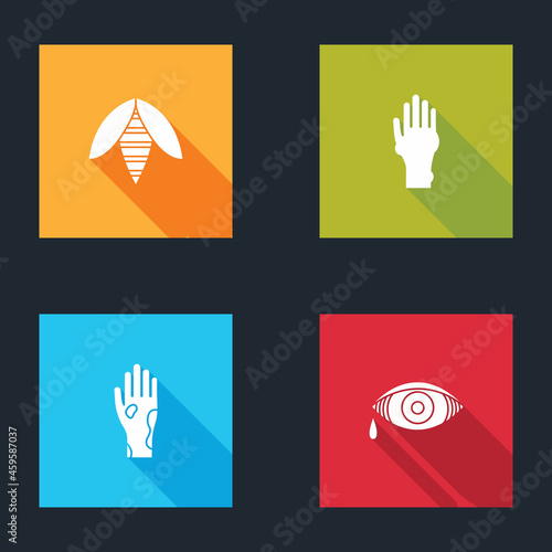Set Bee, Hand with psoriasis or eczema, and Reddish eye allergic conjunctivitis icon. Vector