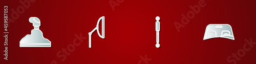 Set Gear shifter, Windscreen wiper, Shock absorber and Car windscreen icon. Vector