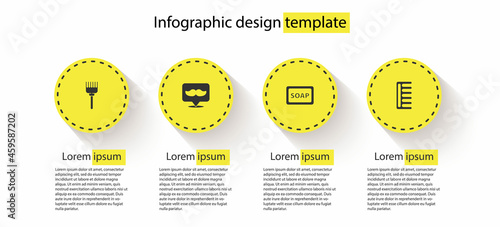 Set Hairbrush, Barbershop, of soap with foam and . Business infographic template. Vector