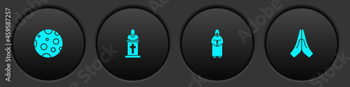 Set Moon, Church pastor preaching, Monk and Hands praying position icon. Vector