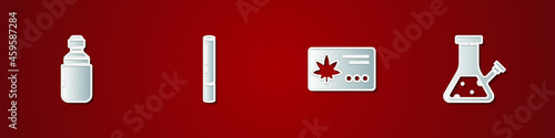 Set Marijuana or cannabis olive oil, joint, Calendar and marijuana leaf and Glass bong for smoking icon. Vector