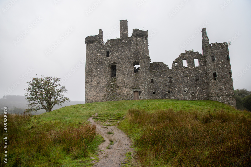 View of Kilchurn castle in Scotland, UK