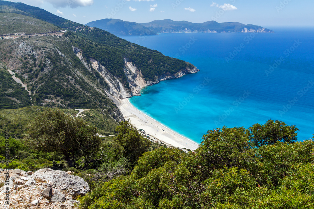 Myrtos Beach at Kefalonia, Ionian Islands, Greece Myrtos Beach at Kefalonia, Ionian Islands, Greece