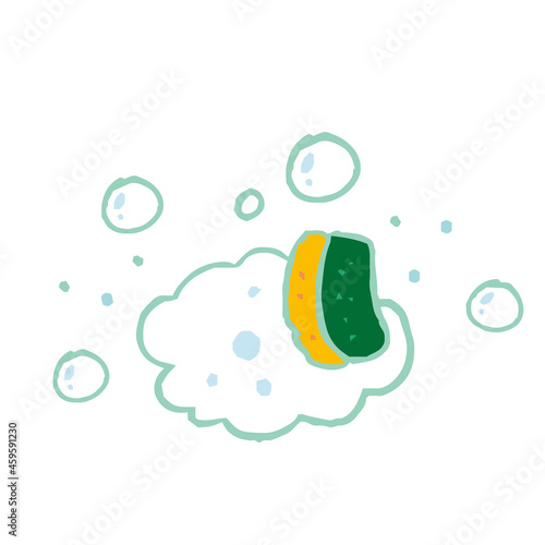 泡を立てて洗うスポンジのイラスト
