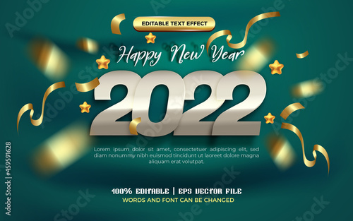 happy new year 2022 silver gold ribbon editable text effect