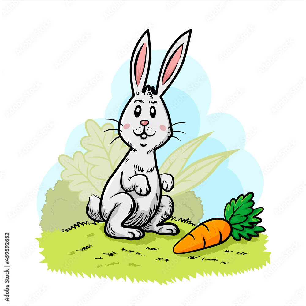 Obraz premium White Bunny Cartoon Character with Carrot