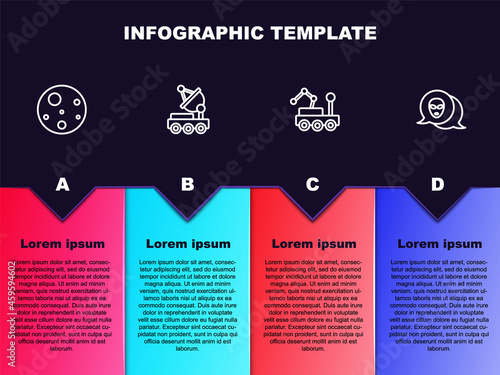 Set line Planet Mars, rover, and Alien. Business infographic template. Vector