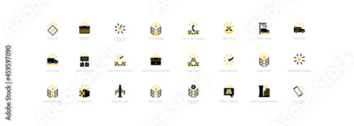 Solar icon collection set. Renewable energy renewable power energy electricity source. Green renewable energy. Green tech futuristic technology.