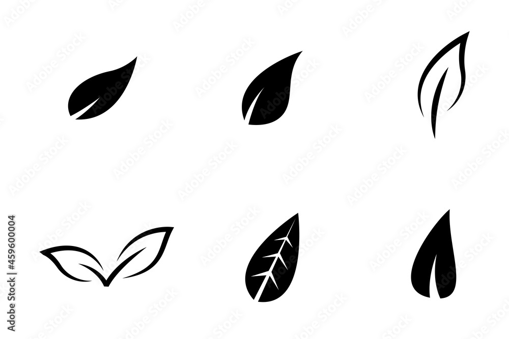 Conjunto de icono de hoja de árbol o planta curva. Concepto de naturaleza y verano. Ilustración vectorial, estilo silueta negro
