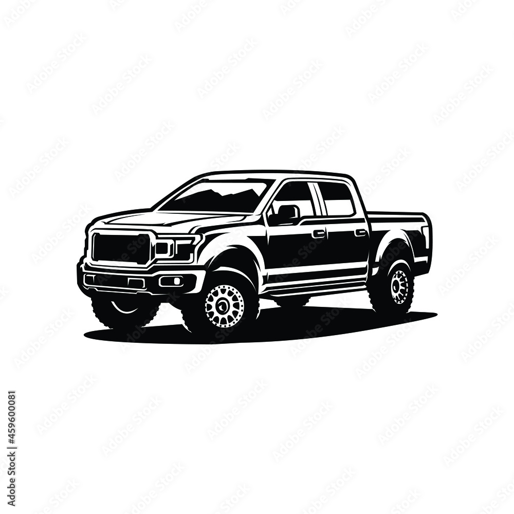 Silhouette of truck double cabin pickup in white background vector isolated