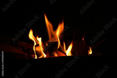 Bonfire burning fire in the dark flammable place danger
