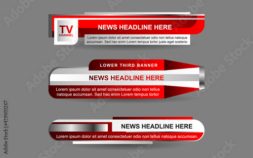 Set collection vector of Broadcast News Lower Thirds Template layout design banner for bar Headline news title, sport game in Television, Video and Media Channel