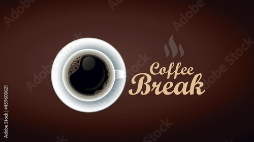 coffee break lettering animation with cup airview photo