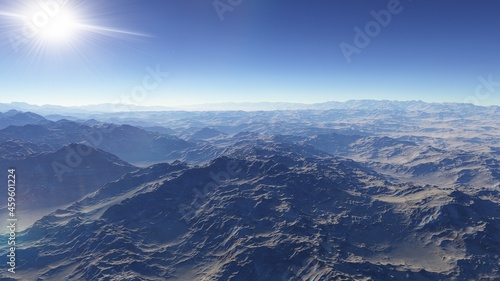 beautiful view from an exoplanet, a view from an alien planet 3d render