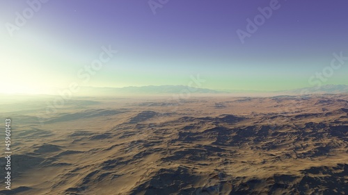 beautiful view from an exoplanet, a view from an alien planet 3d render