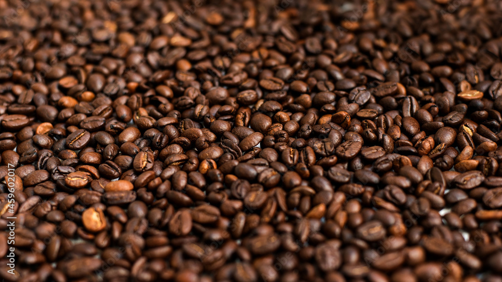 Mixture of different kinds of coffee beans. Coffee Background