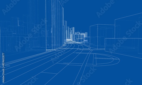 Vector 3d urban landscape. Buildings and roads