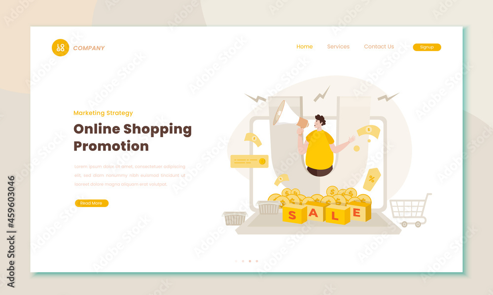 Online shopping digital marketing illustration on landing page Online shopping digital marketing illustration on landing page