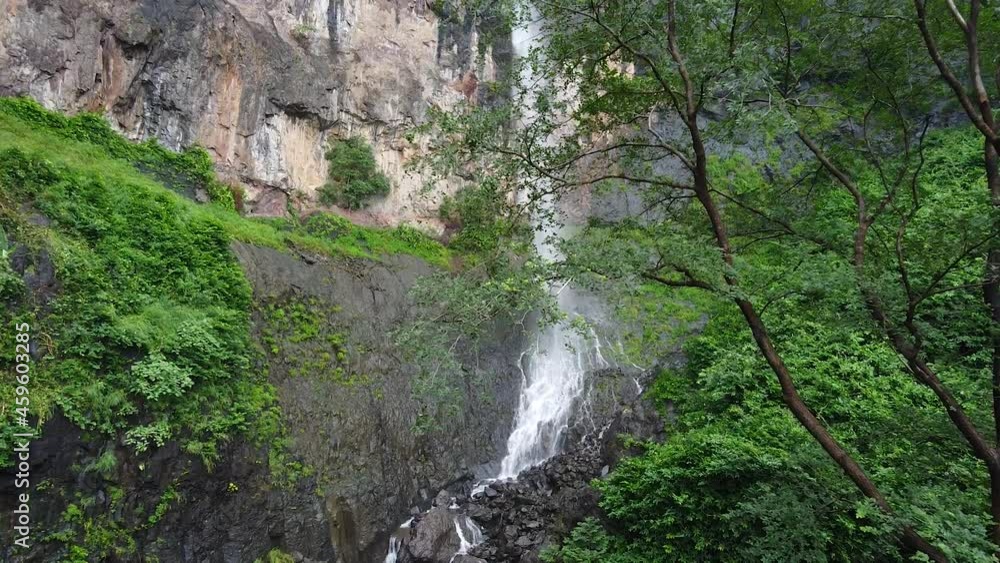 Drone Shot of Beautiful Waterfall on the hill. Pavagadh waterfall also known as kuniya Mahadev waterfall Drone Shot of Beautiful Waterfall on the hill. Pavagadh waterfall also known as kuniya Mahadev waterfall