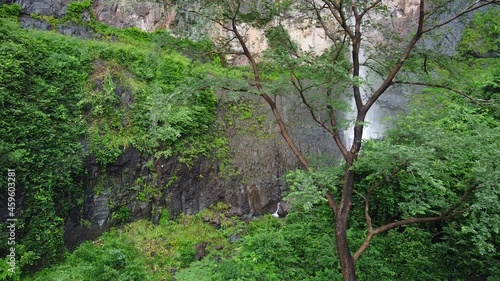 Drone Shot of Beautiful Waterfall on the hill. Pavagadh waterfall also known as kuniya Mahadev waterfall photo